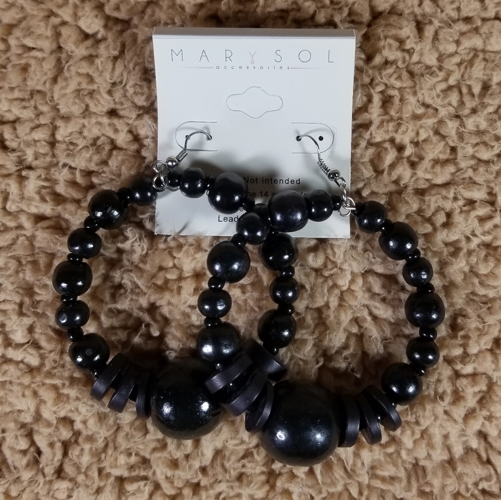 🌅Black Beaded Hoop Earrings